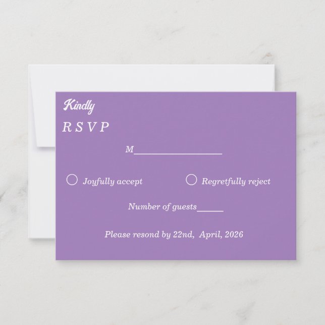 ​Amethyst Purple & White Minimalist Response Card (Front)