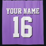 Amethyst Purple White Sports Jersey Team Jersey Shower Curtain<br><div class="desc">Preppy Solid Colour Team Jersey / Sports Jersey / Football Jersey / Rugby Jersey with Custom Name Customise this with your own name or team name and a number. You can change the size, colour and placement of the text if you need to make changes, change the colour of or...</div>