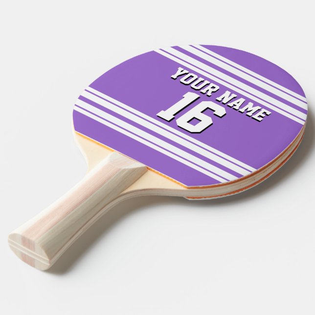 Amethyst Purple Wht Team Jersey Custom Number Name Ping Pong Paddle (Front Angle)