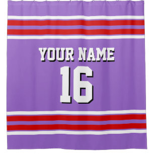 Amethyst Purple with Red Wht Stripes Sports Jersey Shower Curtain