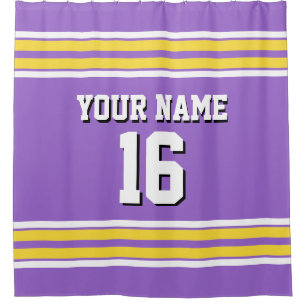 Amethyst Purple Yellow White Stripes Sports Jersey Shower Curtain