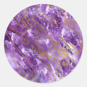 Amethyst Quartz and gold texture Classic Round Sticker