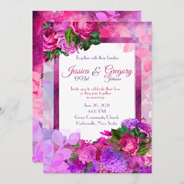 Amethyst Raspberry Floral Wedding Invitation (Front/Back)