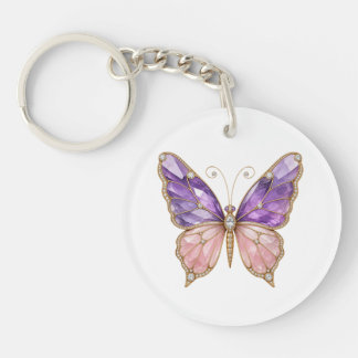 Amethyst Rose Quartz Butterfly Acrylic Keychain
