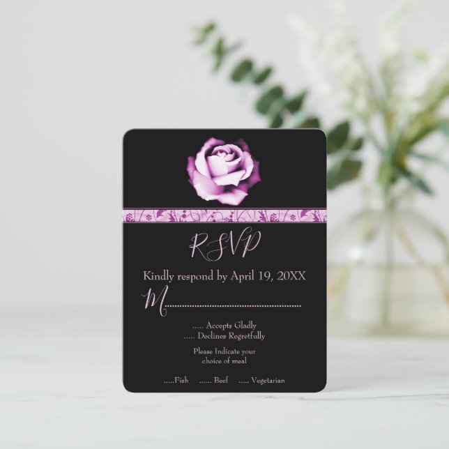Amethyst Rose Wedding RSVP Card (Standing Front)