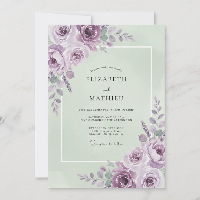 Amethyst Sage Peony Wedding Invitation (Front)