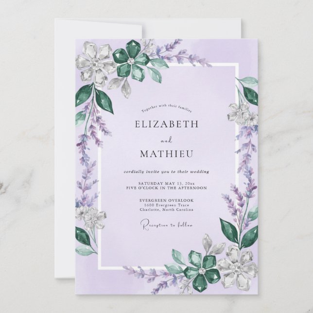 Amethyst Sage Wisteria Wedding Invitation (Front)