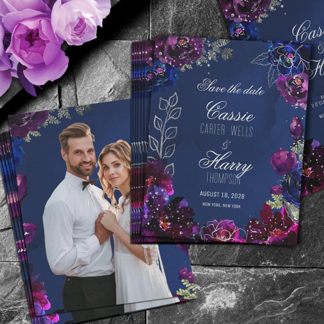 Amethyst Sapphire Navy Jewel Tone Photo Save The Date (Creator Uploaded)