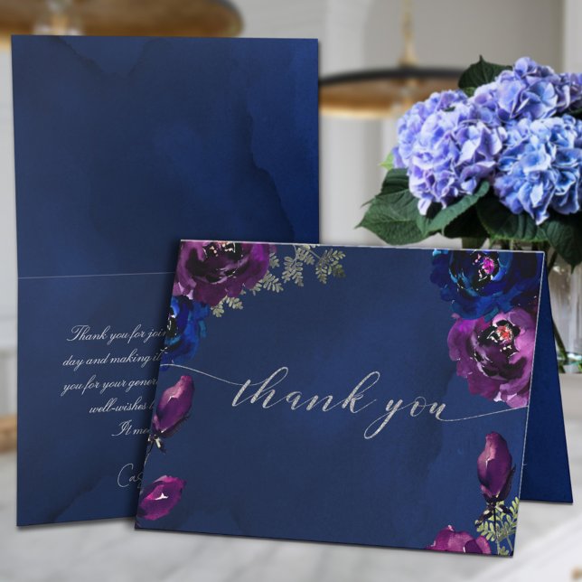 Amethyst Sapphire Navy Jewel Tone Wedding Thank You Card (Creator Uploaded)