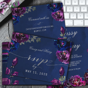 Amethyst Sapphire Navy Jewel Tones Wedding Online RSVP Card