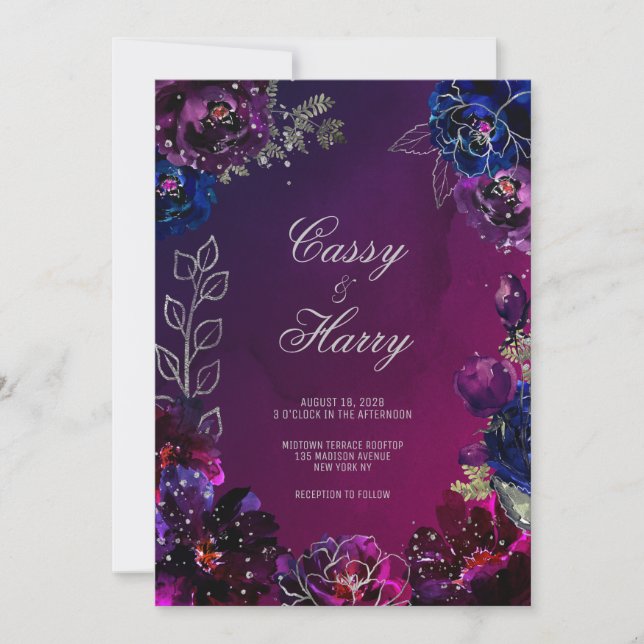 Amethyst Sapphire Ombre Jewel Tone Wedding Invitation (Front)