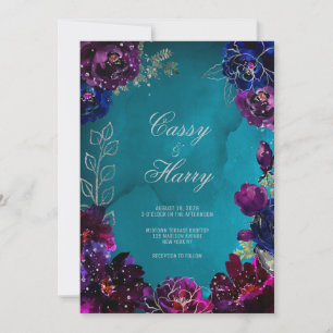 Amethyst Sapphire Teal  Blue Jewel Tone Wedding Invitation