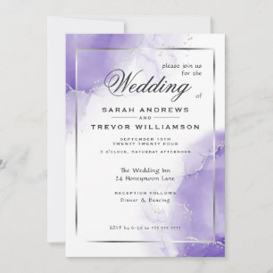 Amethyst Silver Abstract Marble Invitation