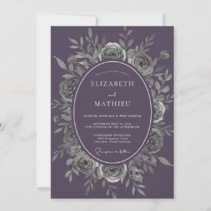 Amethyst Silver Leafy Wedding Invitation