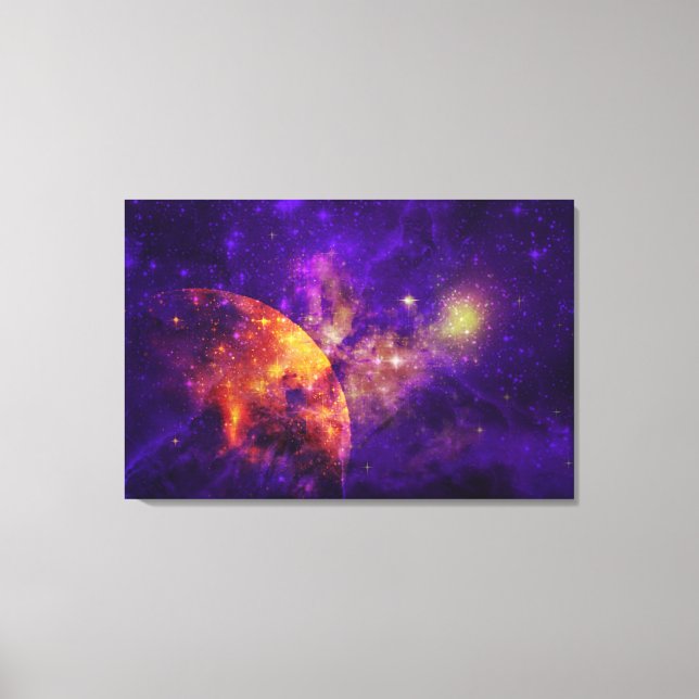 Amethyst Sky, Golden Planet n Nebula Canvas Print (Front)
