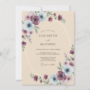Amethyst Steel Ranunculus Eucalyptus Wedding Invitation