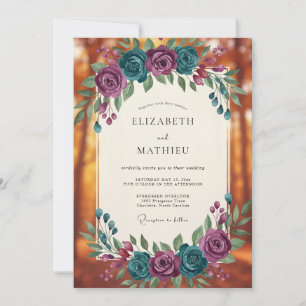 Amethyst Teal Bouquet Eucalyptus Wedding Invitation