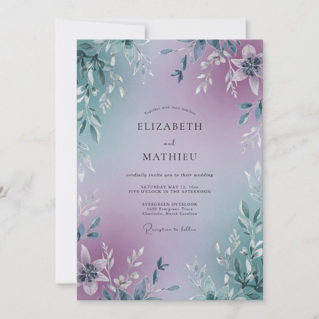 Amethyst Teal Leafy Wedding Invitation (Front)