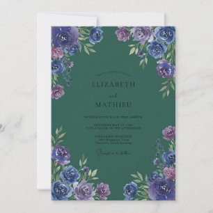 Amethyst Teal Ranunculus Muted Eucalyptus Wedding Invitation