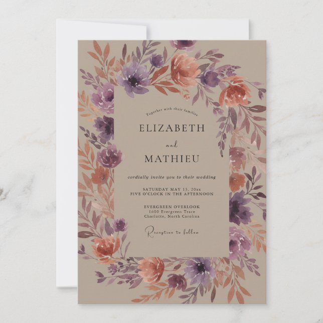 Amethyst Terracotta Wildflower Wedding Invitation (Front)