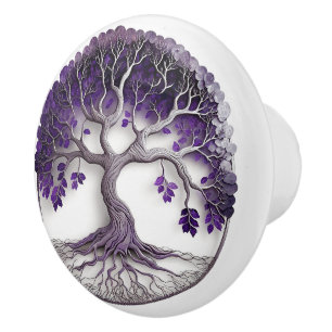 Amethyst Tree Of Life Yggdrasil  Ceramic Knob