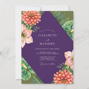Amethyst Tropical Dahlia Wedding Invitation