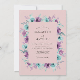 Amethyst Turquoise Wreath Wedding Invitation