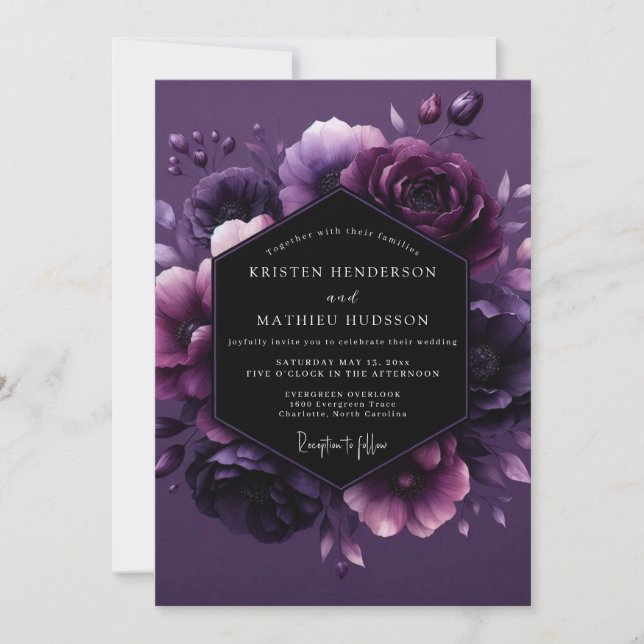Amethyst Twilight Flora Wedding Invitation (Front)