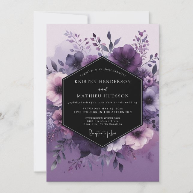 Amethyst Vesperal Flora Wedding Invitation (Front)