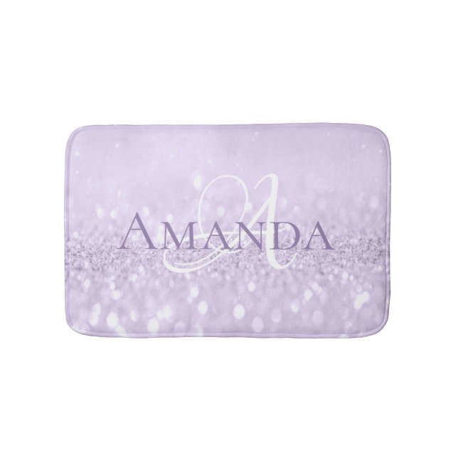 Amethyst Violet PurplePastel Glitter Name Monogram Bath Mat (Front)
