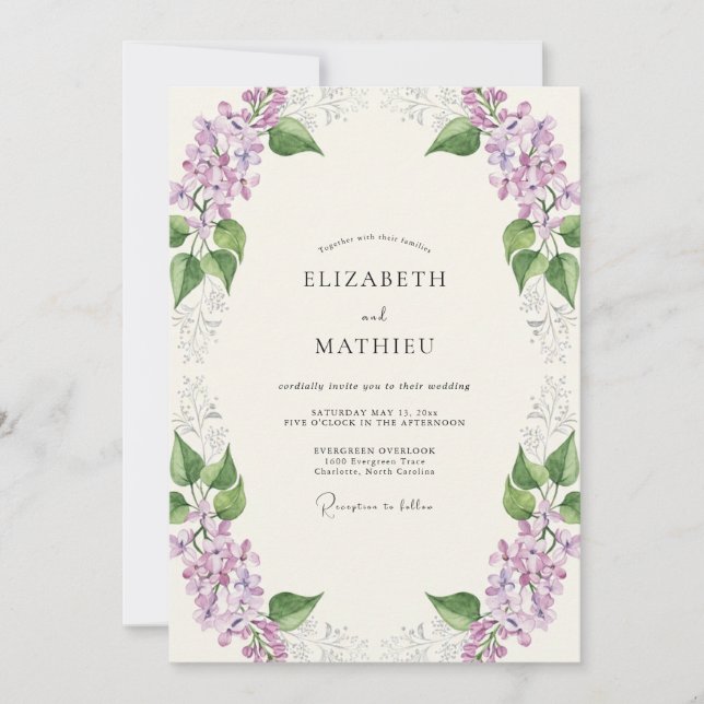 Amethyst Violet Sprig Eucalyptus Wedding Invitation (Front)