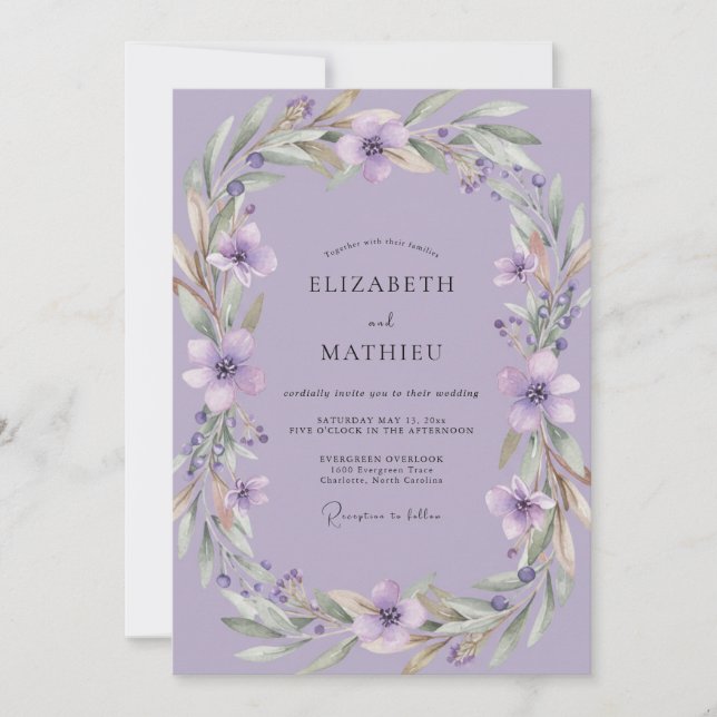 Amethyst Violet Wreath Wedding Invitation (Front)