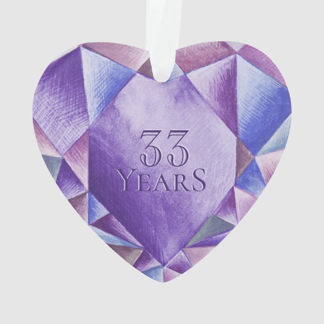 Amethyst Watercolor Heart 33rd Wedding Anniversary Ornament (Back)