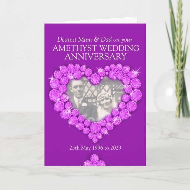 Amethyst wedding anniversary parents photo card (Front)