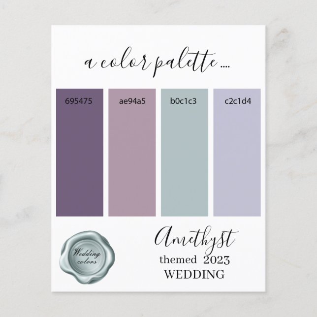 Amethyst Wedding colours Palette Card 2023 (Front)