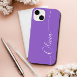 Amethyst White Elegant Calligraphy Script Name Case-Mate iPhone 14 Case<br><div class="desc">Amethyst Elegant White Calligraphy Script Custom Personalised Name iPhone 14 Smart Phone Cases features a modern and trendy simple and stylish design with your personalised name in elegant hand written calligraphy script typography on a amethyst background. Designed by ©Evco Studio www.zazzle.com/store/evcostudio</div>