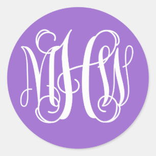 Amethyst White Preppy Vine Script Monogram DIY BG Classic Round Sticker