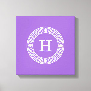 Amethyst Wht Greek Key Rnd Frame Initial Monogram Canvas Print