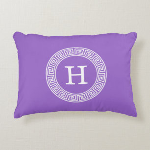 Amethyst Wht Greek Key Rnd Frame Initial Monogram Decorative Cushion