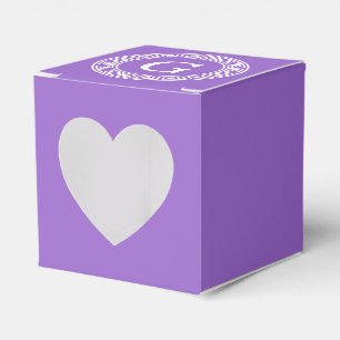 Amethyst Wht Greek Key Rnd Frame Initial Monogram Favour Box