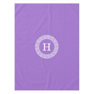 Amethyst Wht Greek Key Rnd Frame Initial Monogram Tablecloth