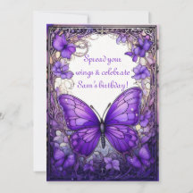 Amethyst Wings Birthday Invitation