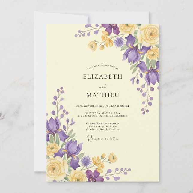 Amethyst Yellow Wildflower Wedding Invitation (Front)