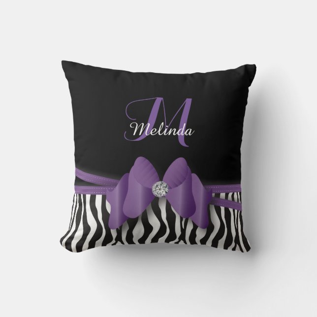 Amethyst Zebra Striped Bowed | Personalised Pillow (Front)