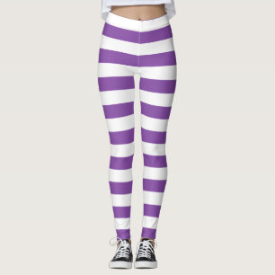 Améthyste and white colour horizontal striped leggings