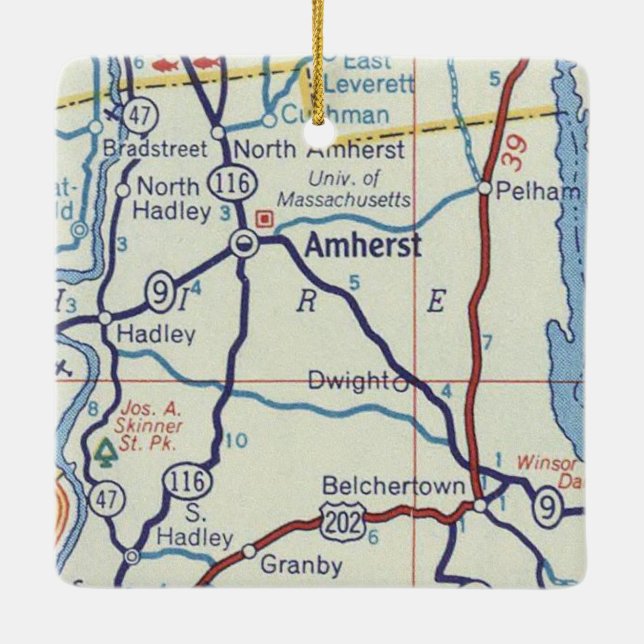 Amherst MA Vintage Map Ceramic Ornament (Back)