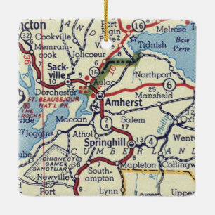 Amherst NS Vintage Map Ceramic Ornament