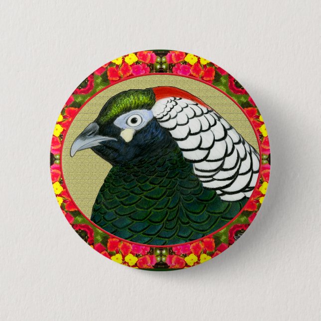 Amherst Pheasant and Flowers 6 Cm Round Badge (Front)