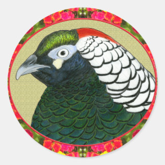 Amherst Pheasant and Flowers Classic Round Sticker