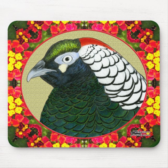 Amherst Pheasant and Flowers Mouse Pad (Front)
